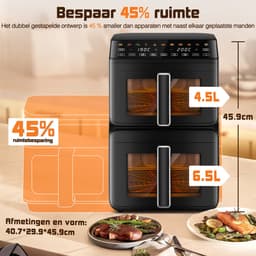 Saikefy Airfryer XXL - 11 Liter - Gestapelde Lades - 11 Programma's - Airfryer met Intelligent Touchbediening - Heteluchtfriteuse - Inclusief 4 handige accessoires — thumbnail 5