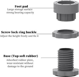 Trillingsdempers Wasmachine - 4 stuks verstelbare schokdempers - Rubberen voetjes voor wasmachines - Universele beweegbare voetjes - Voor wasmachines en drogers (4 stuks - Grijs) — thumbnail 5