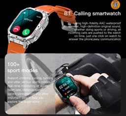 WizBay Premium Select® 1.96 inch AMOLED - Kompas - Bluetooth Bellen - Message - Dynamic Hartslag & Slaap Monitor - Bloeddruk & O2 - 100+ Sport Modi - 650mAh - Magnetic Laden - Zink Alloy Mat Zilveren Kast - Oranje TPU Band — thumbnail 13