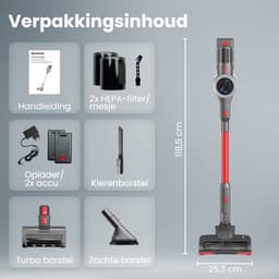 Auronic Steelstofzuiger Draadloos 350W - Draadloze Stofzuiger - HEPA Filter - Zelfstaand - Extra Accu - Op Accu - Zonder Zak - Kruimeldief - Vacuum Cleaner - Grijs/Rood — thumbnail 8