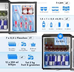 Stillstern - Mini-Koelkast - E - 45L - met Automatische Ontdooiing - Slot - Vriesvak - stil - ideaal voor keuken, kantoor, slaapkamer, hotels en kleine appartementen - Kleine koelkast - Minibar - Drankkoelkast — thumbnail 4