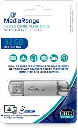 MediaRange USB Stick 32GB | Combo USB 3.2 Gen 1 met USB-A en USB Type-C | Zilver — thumbnail 2