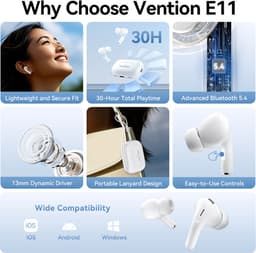 Vention Tws Draadloze Hoofdtelefoon Voor Smartphone Tablet Laptop Wit Echo — thumbnail 4