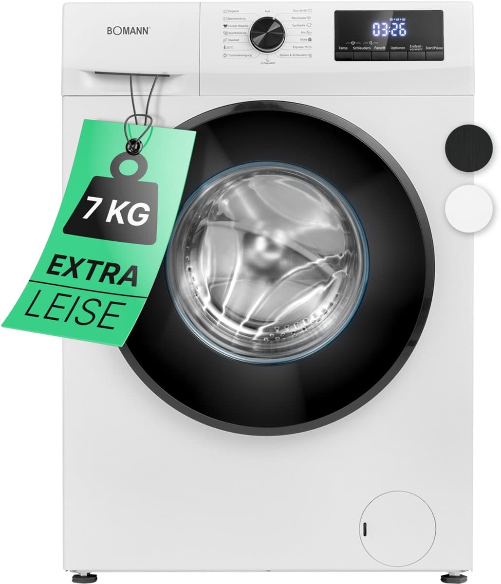 Bomann WA 7175 W Wasmachine - 7KG - 1400 toeren - 15 programma's - Stoomfunctie - Energieklasse A - 10 jaar motorgarantie — afbeelding 1
