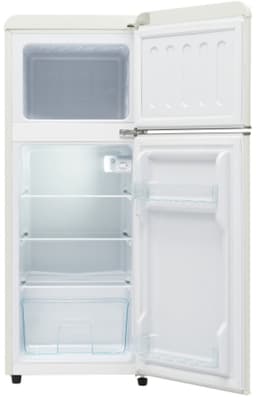 Retro koelkast. Koel-vriescombinatie, 105,5 cm hoog, 41 cm breed, twee deuren, met een totaal volume van 92 liter, vriesvolume van 28 liter. Deurvakken en glazen planken. 116 kWh/jaar, -27 °C ~13 °C, ledverlichting, wit — thumbnail 17