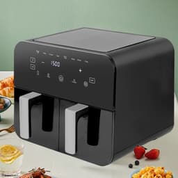 Dubbele Airfryer - 2 Manden - 9 L inhoud - Twee kookzones - Kijkvenster - Kleur Zwart - Heteluchtfriteuse - Hete Lucht Oven - 37,9×36×31cm — thumbnail 4