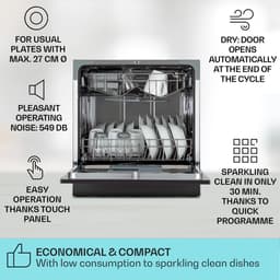 Klarstein Vaatwasser mini- voor 8 couverts, stille kleine vaatwasser met 6 wasprogramma's, kleine tafelmodel vaatwasser voor thuis, kantoor, camping, mini-vaatwasser met wateraansluiting - Vaatwasmachine - 8 Maatgedekken 49 dB 45 cm 1620W — thumbnail 5