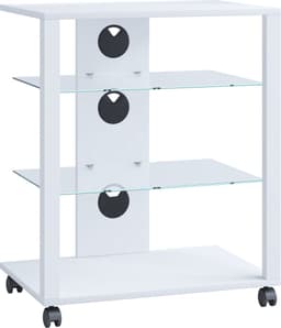 VCM hifi-kasten, platenspelerkast, stereokast, hifi-rekken, routerstandaard, hifi-rekken en -standaards, witte platenspelerstandaard, draaitafelstandaard met opbergruimte voor vinylplaten, platenspelermeubel, glazen tv-meubel, mediameubel — thumbnail 6