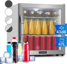 Klarstein Mini Koelkast met Glazen Deur, Mini Koelkast voor Kamer, Kleine Drankkoelkast met Verstelbare Planken, Kleine Koelkast 47 Liter, Indoor/Outdoor Koelkast Stil - Drankenkoelkast - LED-Binnenverlichting Compact - RVS — thumbnail 1