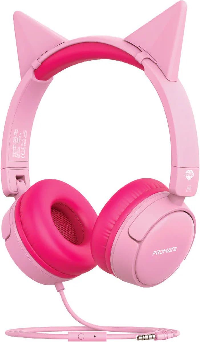 ProMate® Bedrade Kinderhoofdtelefoon, Premium Afneembare Kattenoor Kinderheadset met Microfoon, 85dB tot 95dB Geluidsregeling, AUX Deelpoort en Zachte Kussens, voor Smartphones, Laptops, Mp3-speler, Jewel BubbleGum — afbeelding 1
