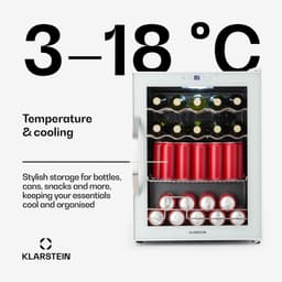 Klarstein Drankkoeler Coachella 60 Drankenkoelkast - 60 liter met wifi, glazen deur, LED-binnenverlichting, 3-18 °C, 7 lichtkleuren, 3 metalen schappen, energie-efficiëntieklasse E, wit - Drankkoelkast - Touch - RVS - Drankenkoeler — thumbnail 6