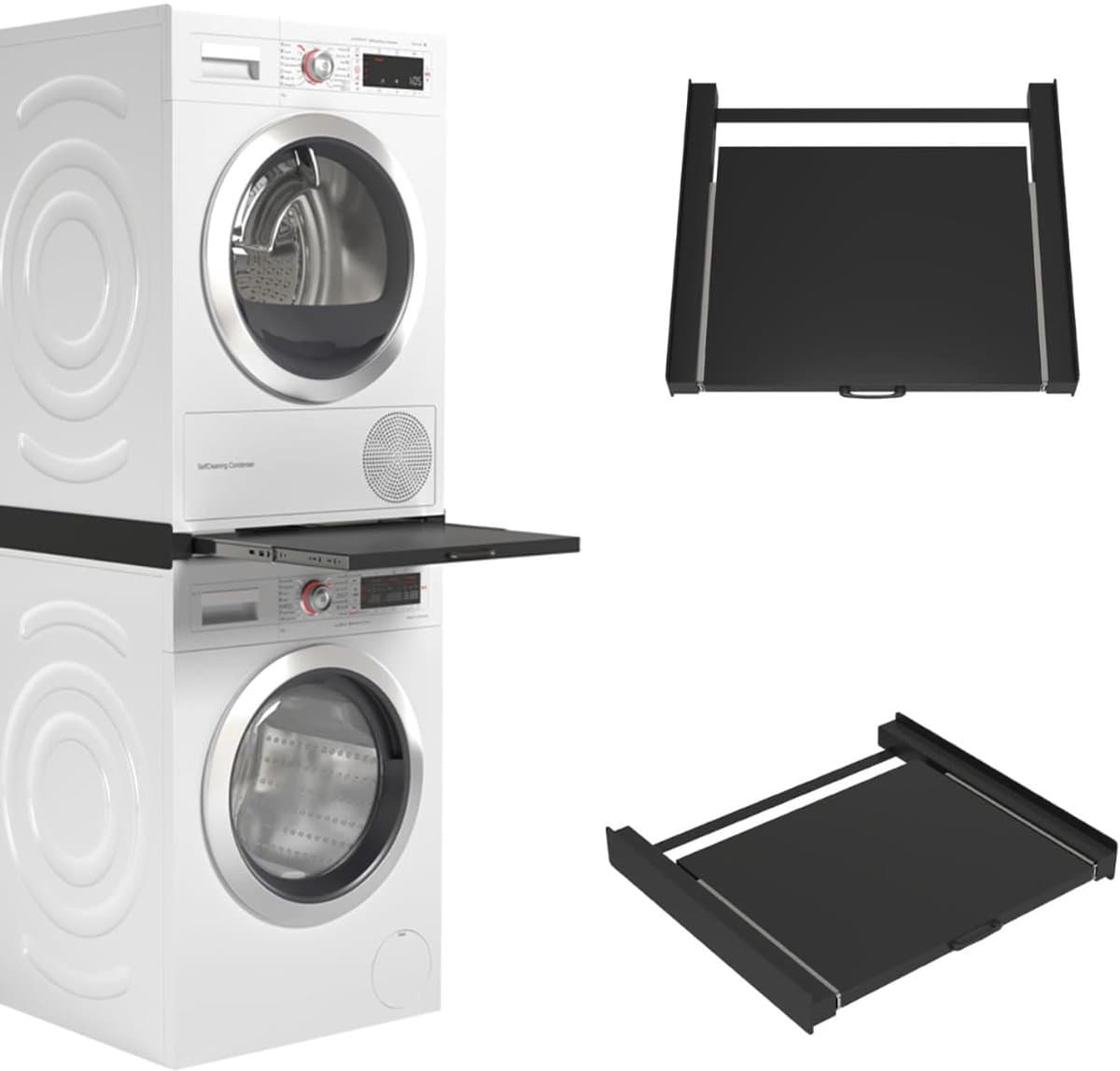 DYNA® Tussenstuk Wasmachine Droger - Stapelkit - Tussenstuk Wasmachine en Droger - Tussenstuk Wasmachine Droger Zwart - Tussenstuk Wasmachine Droger Aeg - Zwart - 54cm x 60cm x 8cm — afbeelding 1