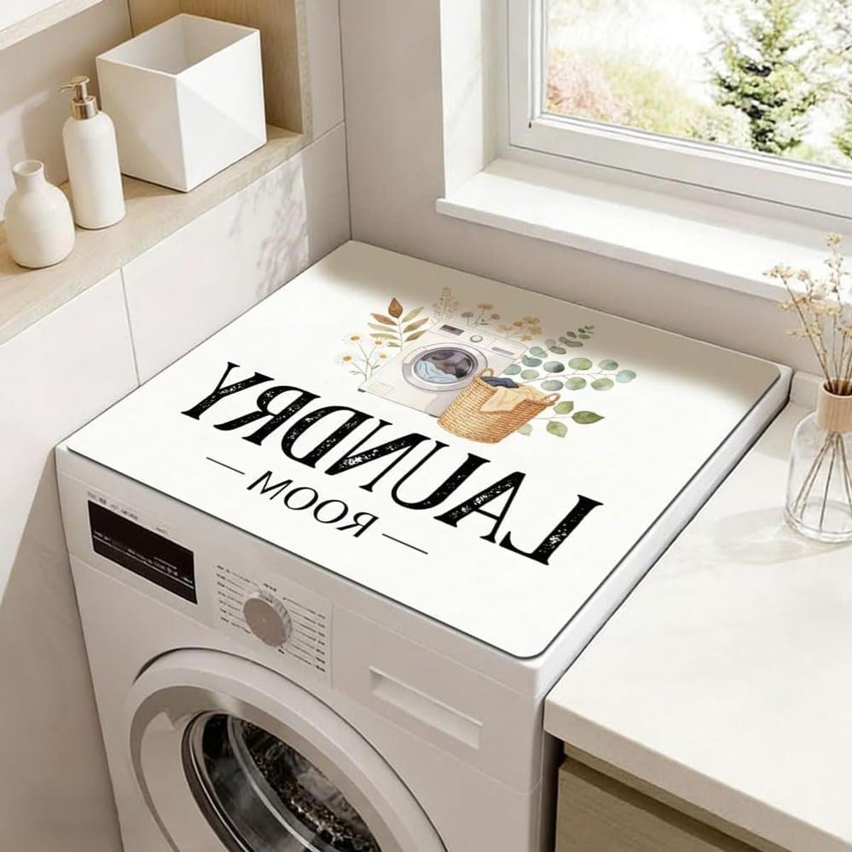 Wasmachine Droger Mat - Apparaat Beschermer - Apparaten Beschermen - Waterabsorberend Antislip - 60 x 50 cm - Groen Blad Patroon — afbeelding 1