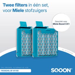 SQOON® XL Filterset geschikt voor Miele Boost CX1 stofzuiger - 2 STUKS - Gelijk aan model: SF-HY 60 - Vervangt HEPA-filter 11639240 - Voor schone en allergievrije uitblaaslucht — thumbnail 2