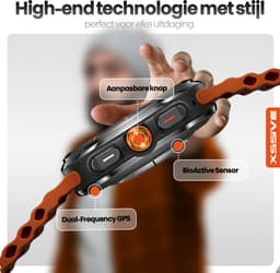 Xssive - Smartwatch - 47 mm - Titanium Zwart - AMOLED - IP68 Waterdicht - Smartwatch Heren - Oranje — thumbnail 7
