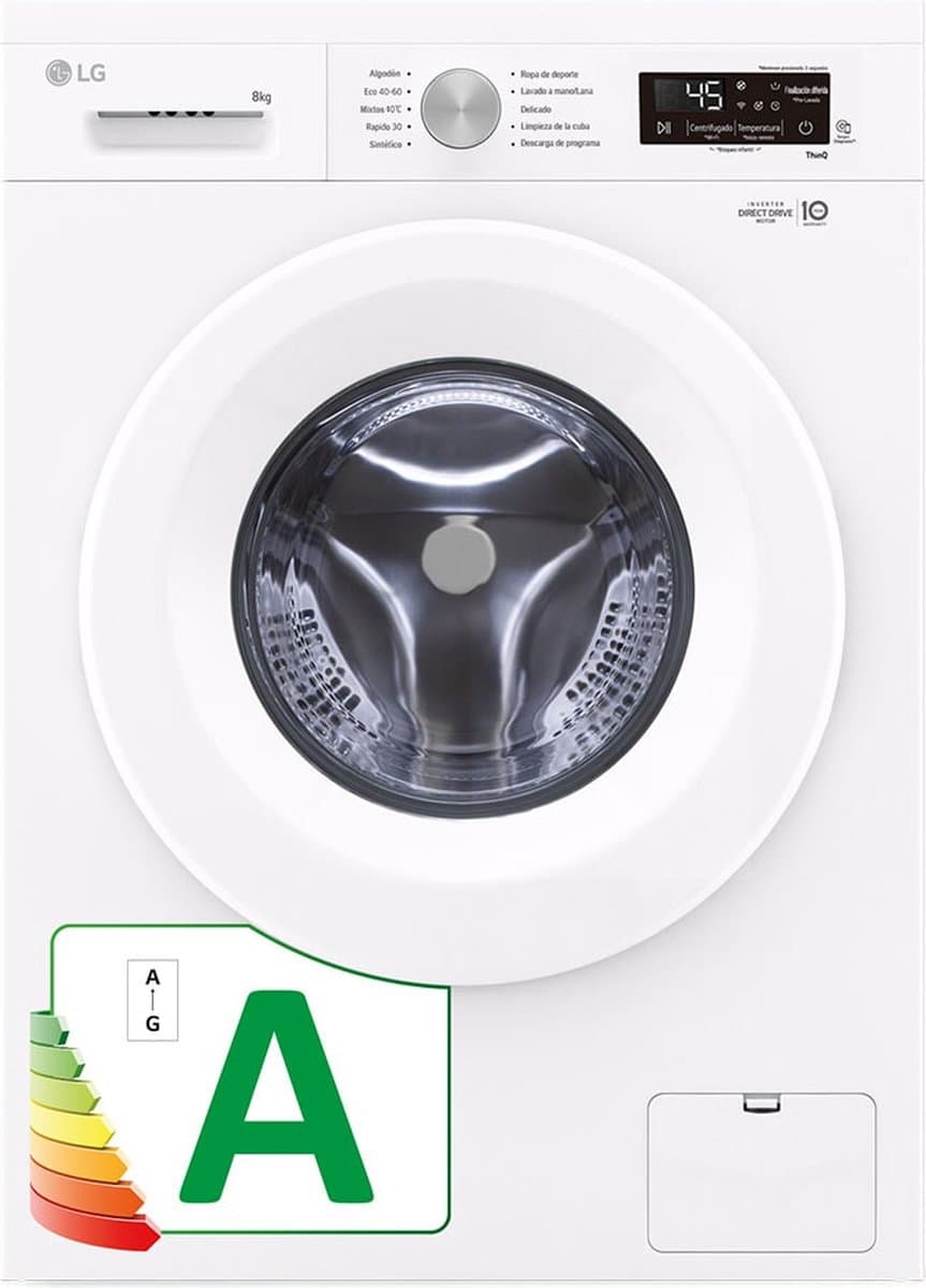 LG F4X1008NWH wasmachine Voorlader 8 kg 1350 RPM Wit — afbeelding 1