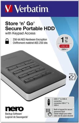 Verbatim Store'n'Go Secure 1TB externe harde schijf zwart — thumbnail 1