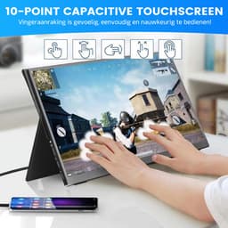 Portable Monitor - Portable Monitor Touchscreen - Full HD 1080P - 15.6'' Extra Groot Monitor - Met hoes en kickstand - Ook voor Nintendo Switch, Xbox en Playstation Monitor - Makkelijk mee te nemen — thumbnail 6
