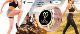 Belesy® BQSiRgPk Pro - Smartwatch Dames – Smartwatch Heren - Horloge - 1.28 inch - Kleurenscherm - Stappenteller - Bloeddruk - Hartslag - 75+ Wijzerplaten – Sporten – Goud – Siliconen – Roze – extra polsband Milanees goud - Kerstcadeau — thumbnail 16