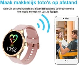 Belesy® BQSiRgPk Pro - Smartwatch Dames – Smartwatch Heren - Horloge - 1.28 inch - Kleurenscherm - Stappenteller - Bloeddruk - Hartslag - 75+ Wijzerplaten – Sporten – Goud – Siliconen – Roze – extra polsband Panterprint - Kerstcadeau — thumbnail 9