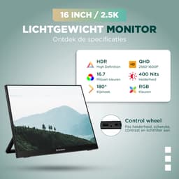 Remodius® Portable Monitor 16 Inch + Sleeve – Ultradunne 2.5K Draagbare Monitor – Reisdisplaybundel met Beschermhoes – USB-C & Mini HDMI – IPS Scherm, HDR, Ingebouwde Kickstand – Voor Laptop, Mac & Smartphone — thumbnail 4