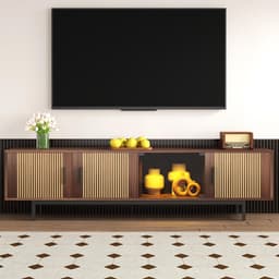 TV-kast - Lowboard Media Console - Woonkamer Entertainment - Led Verlichting App Bediening - 200x35x53 cm - Zwart Hout — thumbnail 1