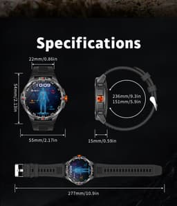 Knobbout 1.46” Sport Smartwatch met Extra Lange Batterijduur – 1000mAh - LED-zaklamp & kompas - AI Spraakassistent - Bluetooth Bellen - 100+ Sportmodi, IP68 Waterdicht -Zwart Silicone — thumbnail 13