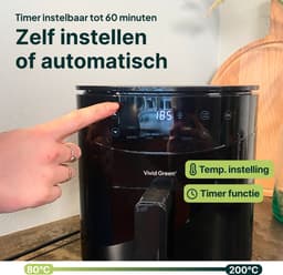 Vivid Green Airfryer 3L – 2 tot 3 Personen – PFAS-vrij – 8 Programma’s – Digitaal Display — thumbnail 6