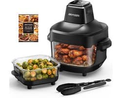 AIRMSEN Airfryer - Heteluchtfriteuse - Volledig zichtbaar venster - 1500W - Met 2 glazen frituurmanden (4,5L & 1,2L) - PFAS-vrij - 4 kookprogramma's - Eenvoudig te reinigen - Zwart