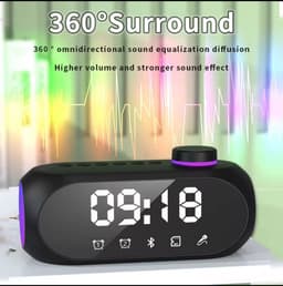 Bluetooth Speaker met Klok en RGB Licht – Draadloze Speaker met Alarmfunctie, FM Radio, AUX & TF Kaart – Compacte Tafel Speaker Zwart — thumbnail 3