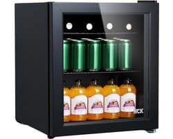 Quvo® Professionele Horica Minibar Koeling – Wijnkoelkast 48L – Flessenkoelkast met Glazen Deur – Mini Koelkast met Glazen Deur – Kleine Drankenkoelkast – 2 Opslagniveaus – Minibar - Zwart - 48cm x 43cm x 51cm