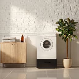 Vonia Wasmachine Verhoger - Wasmachine Verhoger met lade - Wasmachine Sokkel - Wasmachine Kast - Wasmachine ombouw - 54x63x31 - Zwart — thumbnail 6