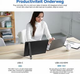 SNJY® Portable Monitor - Draagbare Monitor - Draagbaar Scherm - 0,8 cm Ultradun - 16 Inch - 1920 x 1200p IPS - Zwart — thumbnail 7