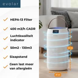 Evolar Luchtreiniger met HEPA 13 Filter - CADR: 400m3/h - Air Purifier - Slaapmodus - Luchtkwaliteit Indicator - Pure4 + — thumbnail 9