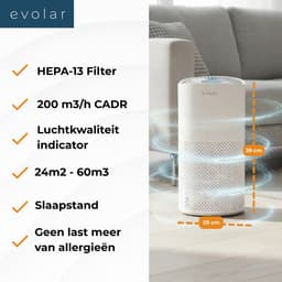 Evolar Luchtreiniger met 2x HEPA 13 Filter - CADR: 200m3/h - Air Purifier - Slaapmodus - Luchtkwaliteit Indicator - Pure4 — thumbnail 9