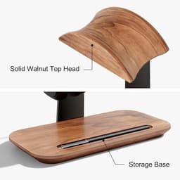 Walnoothout Hoofdtelefoonstandaard, Natuurlijk Houten Desktop Hoofdtelefoonhouder met Opbergbasis, Geschikt voor AirPods Max, Beats, Bose, Sony, Sennheiser, Gaming, enz — thumbnail 5