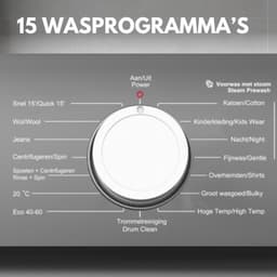 RYER CoreWash - Wasmachine - 8kg - 15 programma’s - 1200 toeren - Energieklasse A-20% - Voorwas met Stoom & Trommelreiniging - 75 dB - Antraciet - 2026 Model - 10 jaar garantie op motor — thumbnail 3