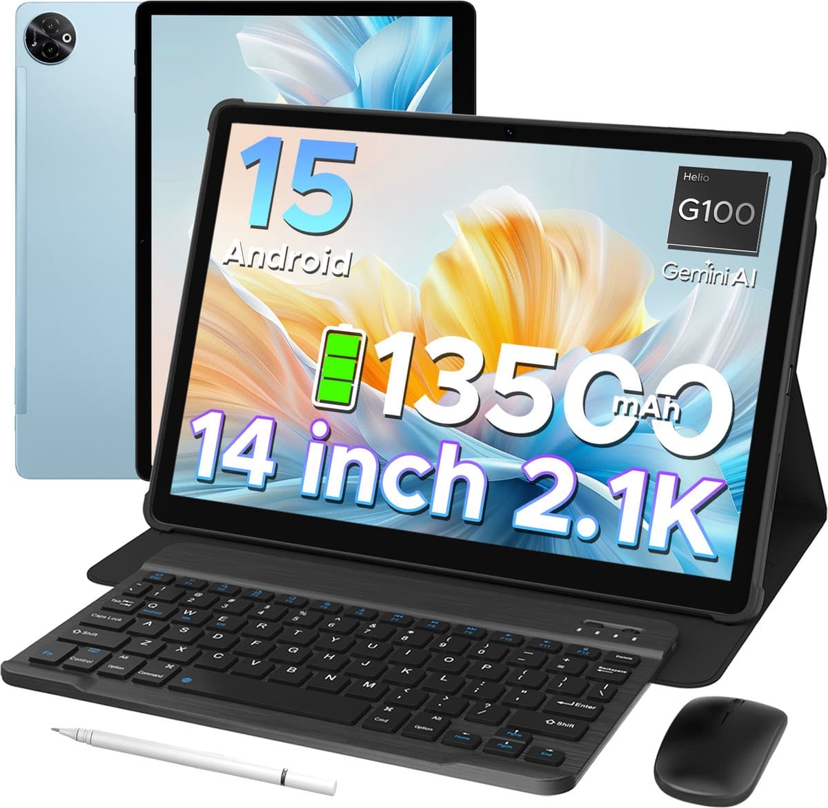 Doogee TAB E3 Max VIP - Tablet - 32 GB RAM + 256 GB ROM /TF 2TB -MTK Helio G100 - 14 inth Ips - Android 15 - 13500mAh - 4G LTE - 5G WLAN - Vier luidsprekers - GPS - Blauw — afbeelding 1