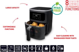 FRITEL Airfryer SnackTastic® 7520 – Airfryer XL / Heteluchtfriteuse 6L – 1500W – Voor 2-6 Personen – Digitaal Touchscreen – Airfryer met Kijkvenster & Verlichting – 8 Programma’s – PFAS-vrij – Zwart — thumbnail 4