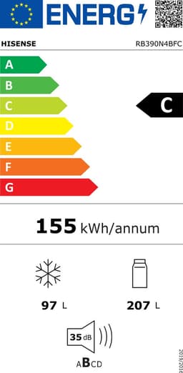 Hisense RB390N4BFC - Koel-vriescombinatie - 300 liter - No Frost - Inverter Compressor - Zwart - Energieklasse C - 35 dB - Super Cool & FastFreeze — thumbnail 2