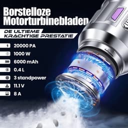 Kruimeldief Snoerloos - Handstofzuiger - 20.000 Pa zuigkracht - Auto Stofzuiger met 9 Opzetstukken - Kruimelzuiger - 100W - Airduster - Zuigen & Blazen — thumbnail 3