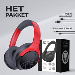 PowerLocus Boom - Koptelefoon Bluetooth - 60 uur batterijduur – Over Ear Koptelefoon Draadloos – 4 EQ-modi - Met Microfoon - Grijs/Rood — thumbnail 7