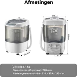 CLGP® Mini Wasmachine met Centrifuge - Voor Kleine Wasgoed - Meerdere Programma's - Wit — thumbnail 3