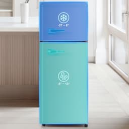 retrokoelkast, koel-vriescombinatie, 105,5 cm hoog, 41 cm breed, tweedeurig, met 92 liter totaal volume, 28 liter vriesvolume. Deurrek en glasrek. 116 kWh/jaar, -27掳C ~13掳C, LED-verlichting — thumbnail 15