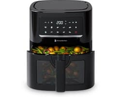 KitchenBrothers Airfryer XL - PFAS-Vrij - 1600W - 6L - Heteluchtfriteuse - 50ºC tot 200ºC - Met kijkvenster - 10 Kookprogramma's - Zwart