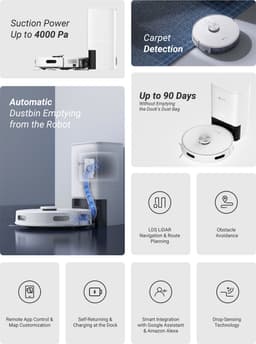 Ezviz RE4C Plus - Robotstofzuiger met Dweilfunctie, 4000Pa Zuigkracht, Automatisch Leegstation, Navigatie & Obstakelvermijding - Compatibel met Google Assistant & Alexa — thumbnail 8