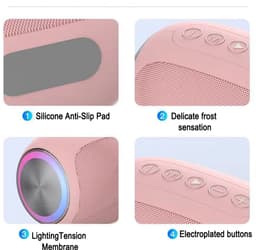 Gigicial Roze Bluetooth Speaker - Roze Draagbare Speaker - Geluid Met Dubbele Passive Bass + Kleurrijk Licht Effect - 1 - Voor Kinderen En Reizen In Rose — thumbnail 3