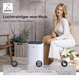 Zenvo Luxe Luchtreiniger met Wifi & App – HEPA 13 Filter – 360 m³/u – Tegen Allergie, Hooikoorts & Huisstofmijt – Air Purifier – Wit — thumbnail 5