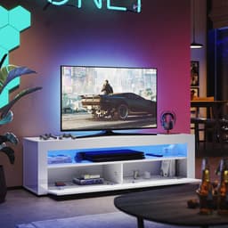 Wit Hoogglans TV Lowboard met LED Verlichting 155 x 40 x 45 cm — thumbnail 2