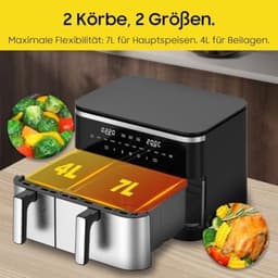 Dubbele lucht friteuse met touchscreen - 11 liter capaciteit - Airfryer - twee lades — thumbnail 4